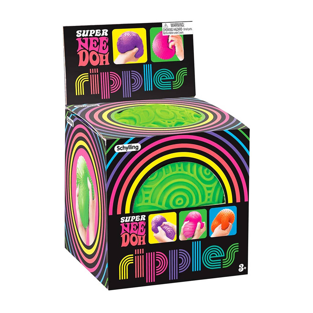 Schylling Super Needoh Ripples stress relieving large round fidget toy in box packaging, front view.