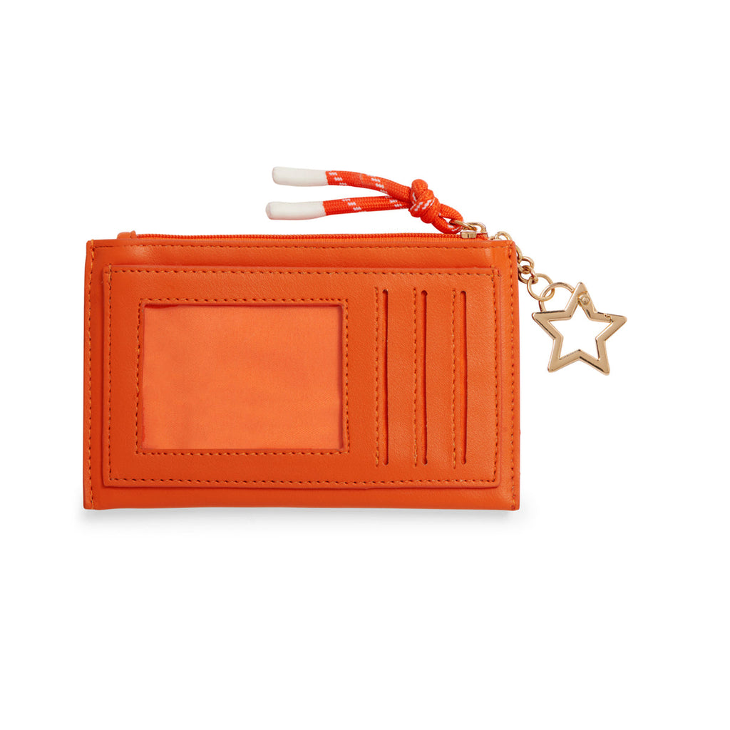 Shiraleah taylor card case in orange, front view on a white background.
