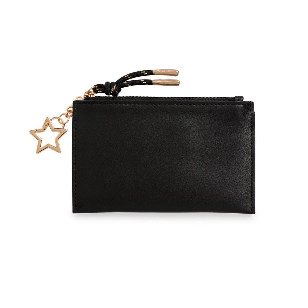 Shiraleah taylor card case in black, back view.