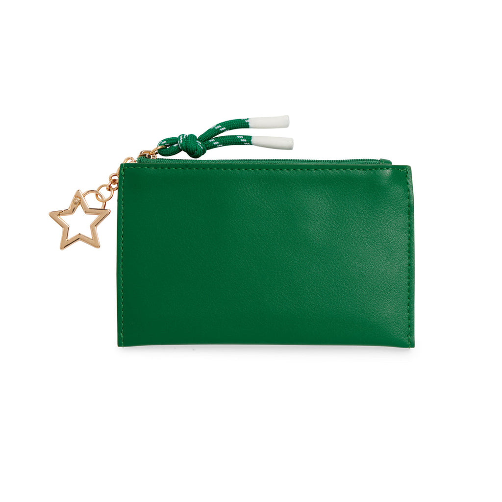 Shiraleah taylor card case in green, back view on a white background.