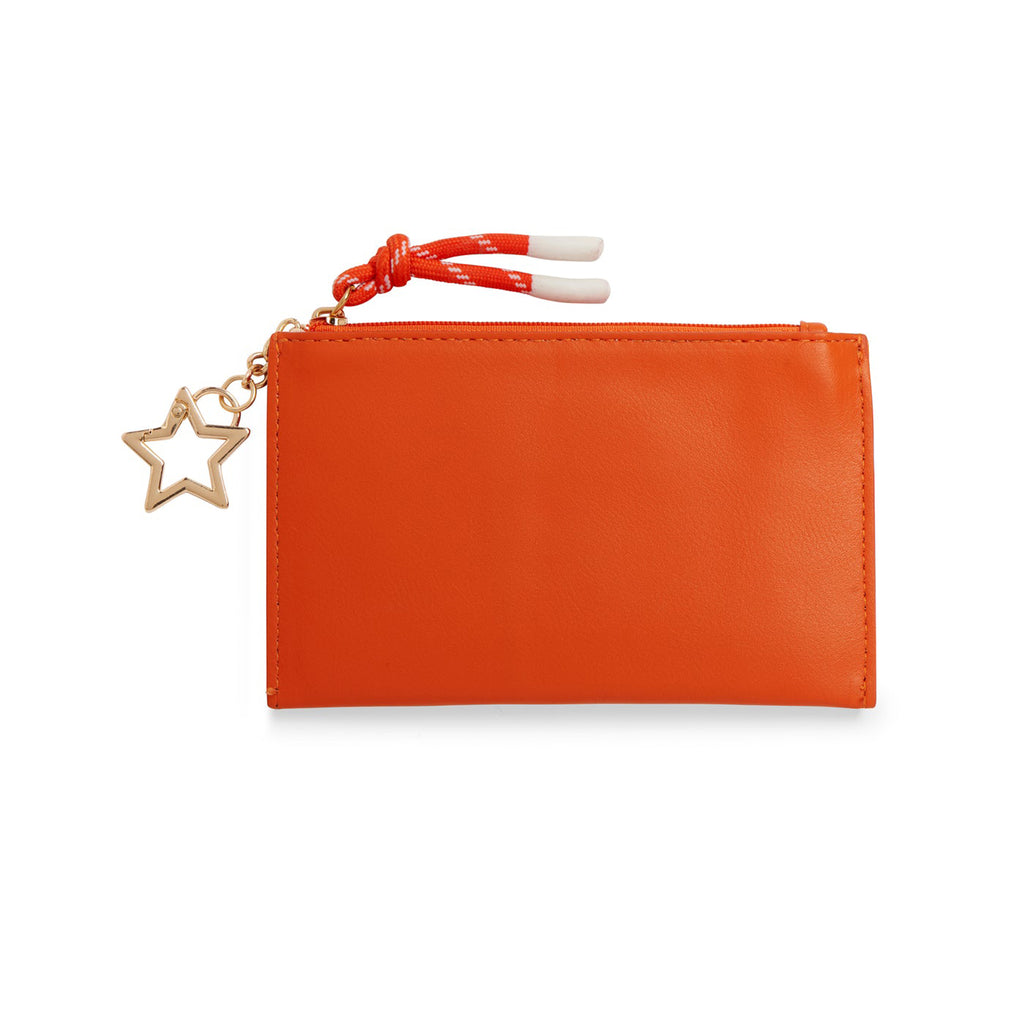 Shiraleah taylor card case in orange, back view on a white background.