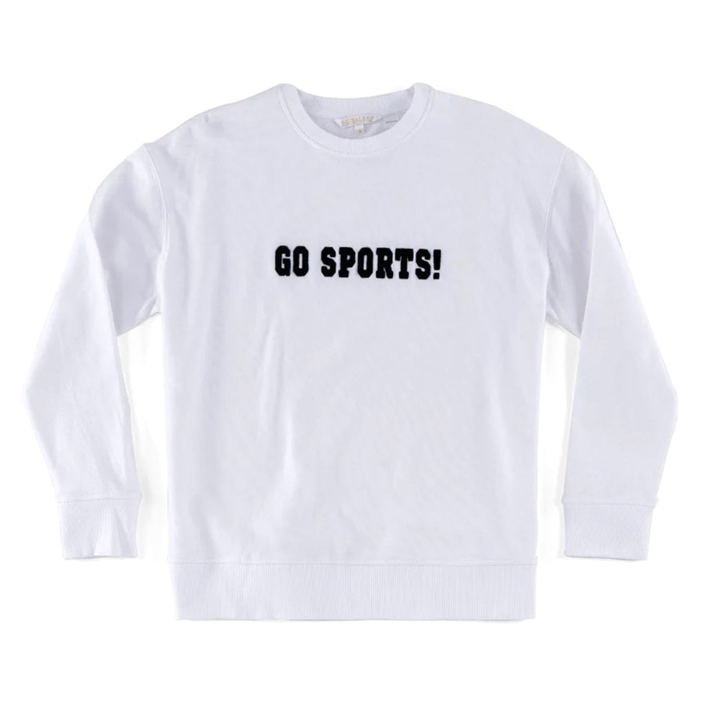 Shiraleah white sweatshirt with "go sports!" in back lettering on the front.