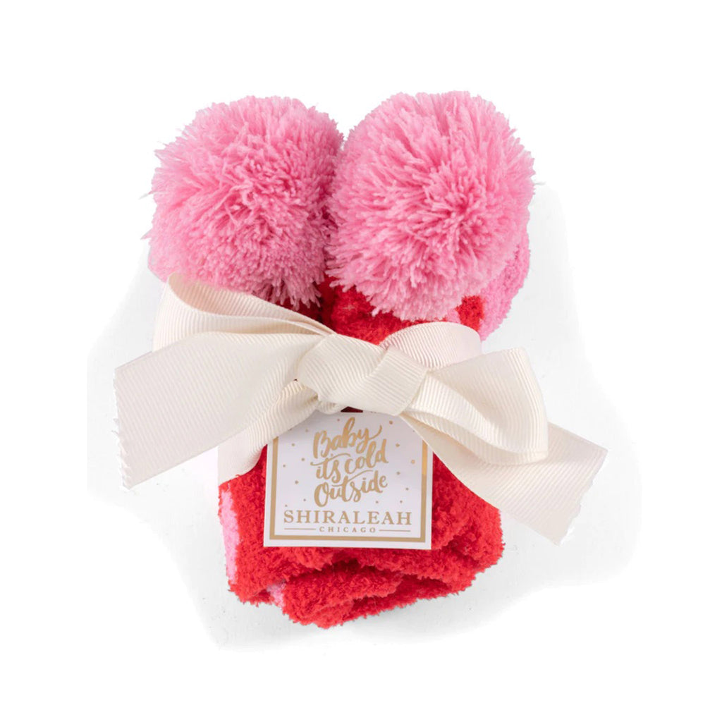 Shiraleah Hearts Home Socks in packaging, tied up with a white grosgrain ribbon and a bow.