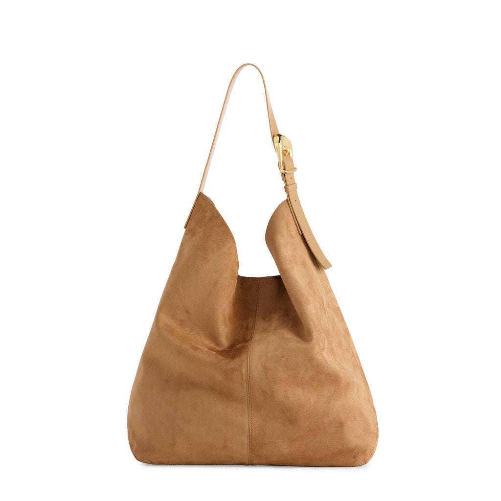 Shiraleah Val Hobo Bag in tan on a white background.