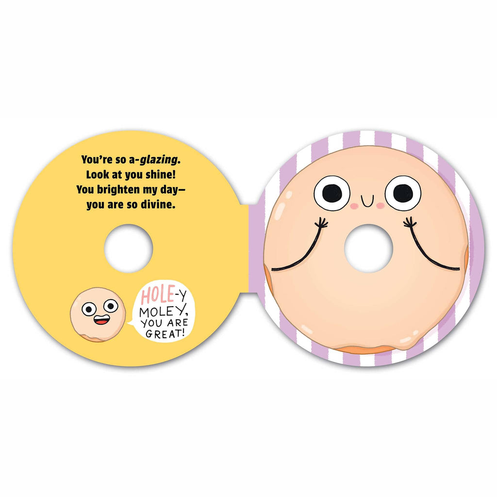 Simon and Schuster Dough Much Love, a doughnut shaped novelty board book for toddlers, sample page 1.