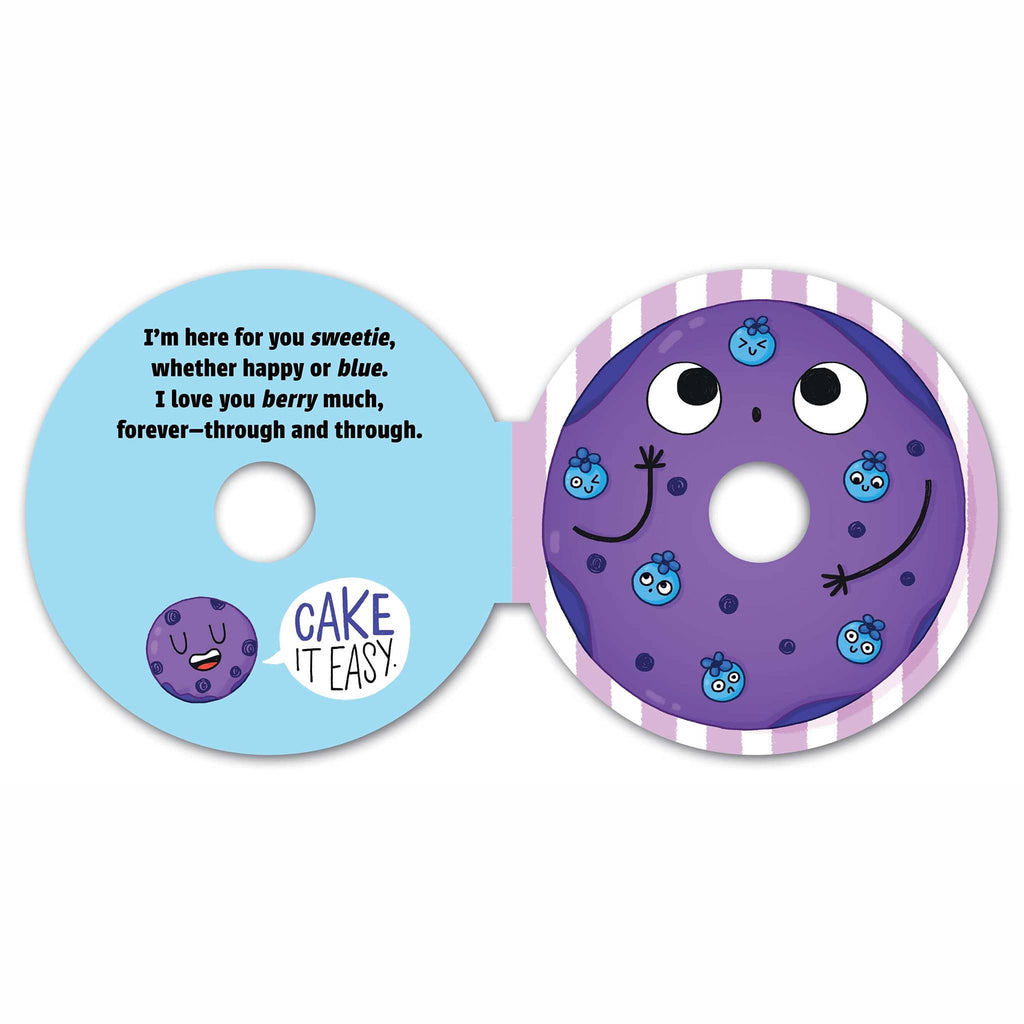 Simon and Schuster Dough Much Love, a doughnut shaped novelty board book for toddlers, sample page 2.