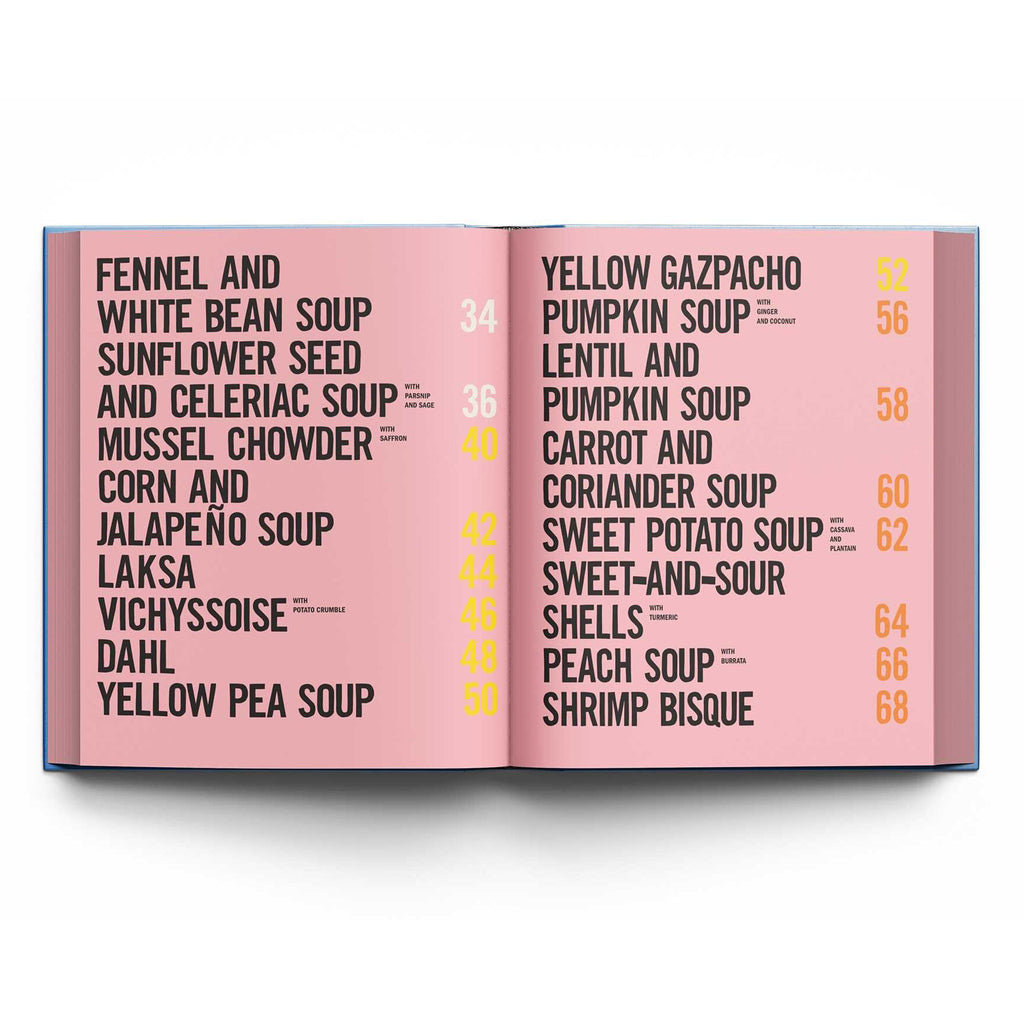 Simon & Schuster Good Soup hardcover cookbook, a sample page from the table of contents.
