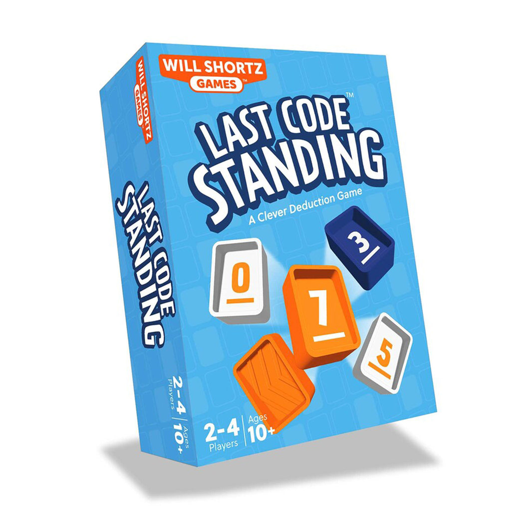 Simon & Schuster Last Code Standing by Will Shortz Games, a clever deduction game, in box packaging, front view.