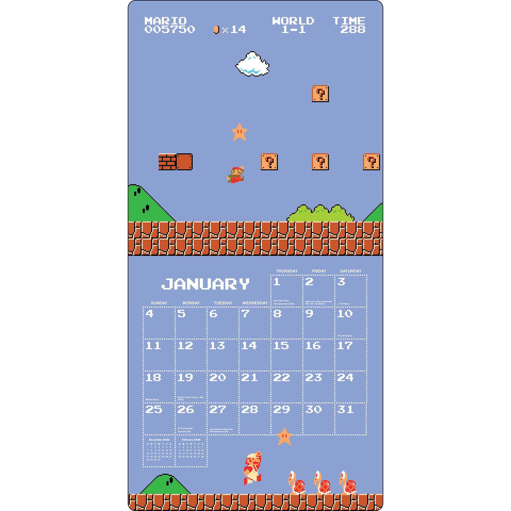 simon schuster super mario bros 8 bit retro 2026 wall calendar