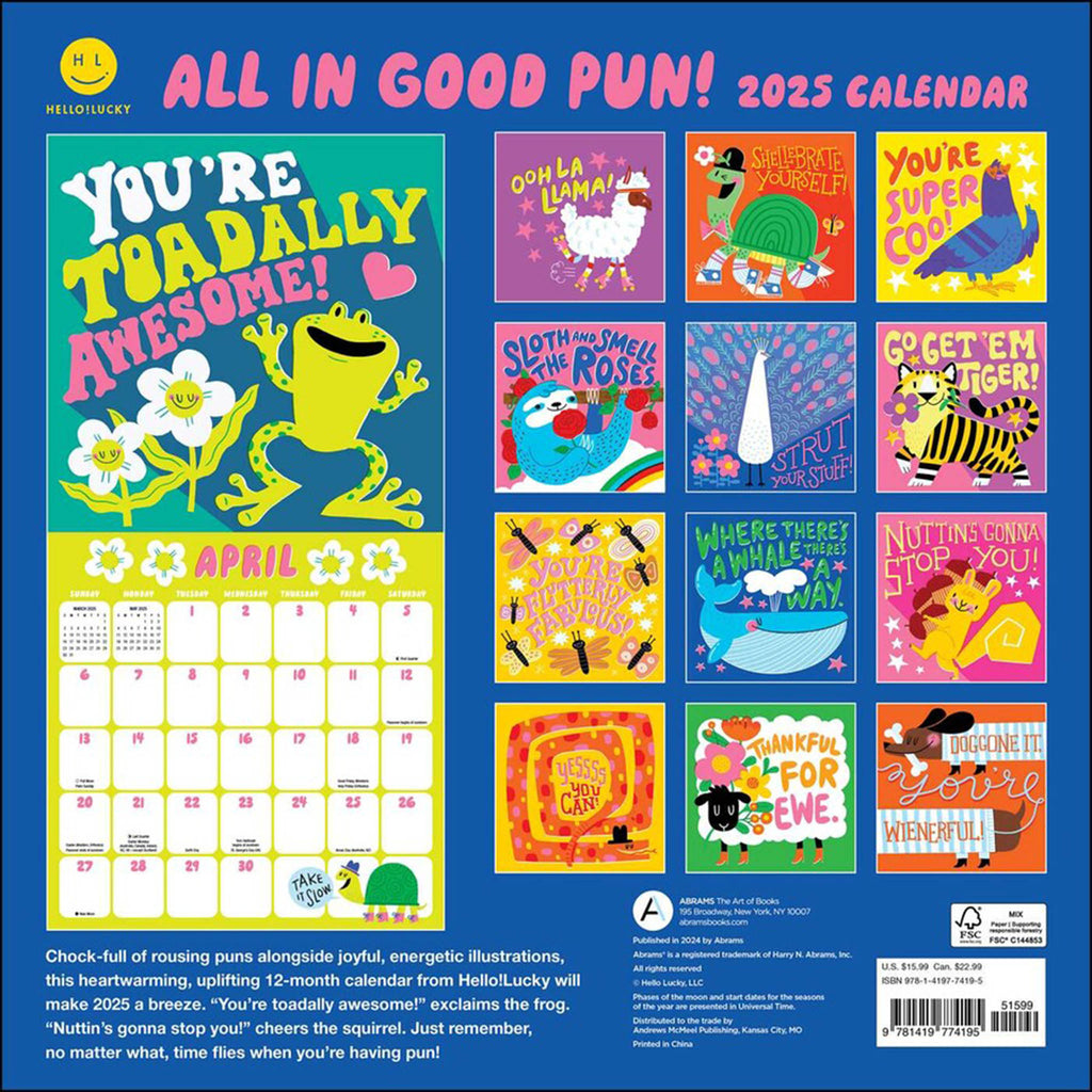 simon schuster hellolucky all in good pun 2025 wall calendar