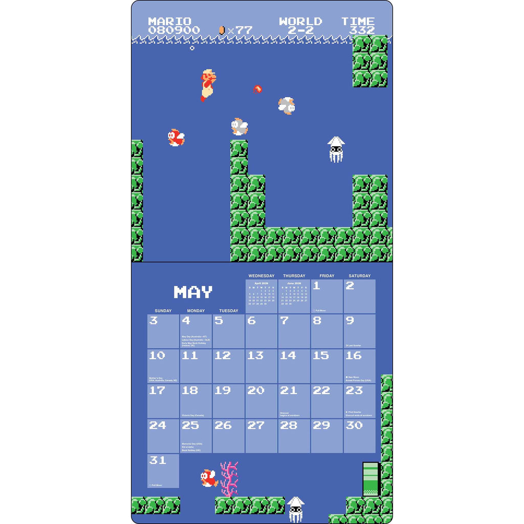 simon schuster super mario bros 8 bit retro 2026 wall calendar