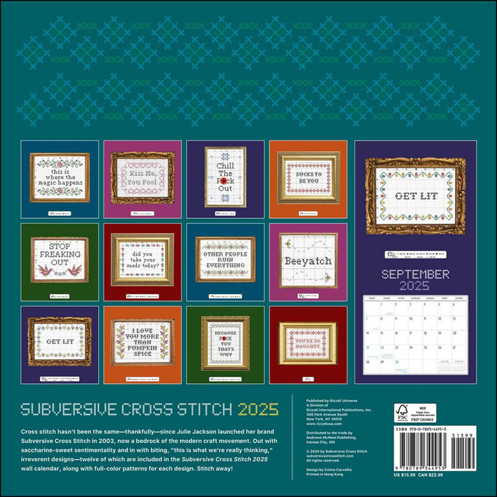 simon schuster subversive cross stitch 2025 wall calendar