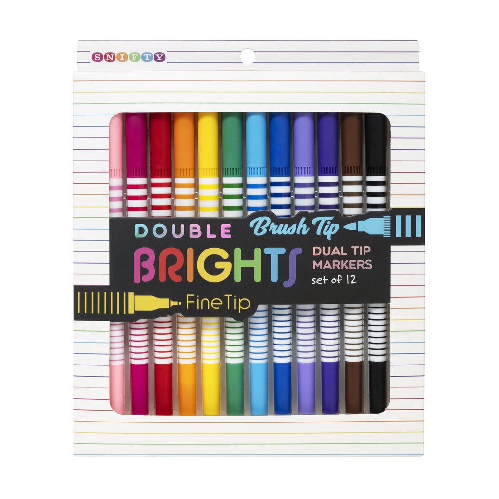 Pack of double-ended markers with colorful caps on a white background.