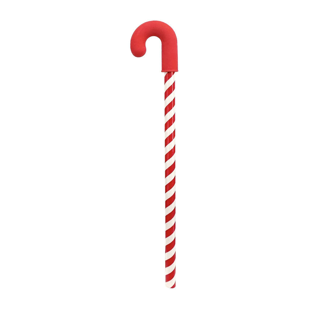 Red and white striped candy cane pencil on a white background.