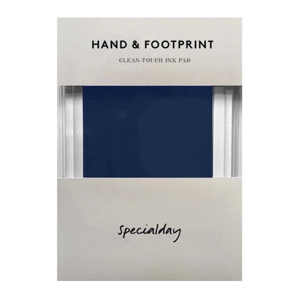 Hand and footprint navy ink pad in packaging on a white background.