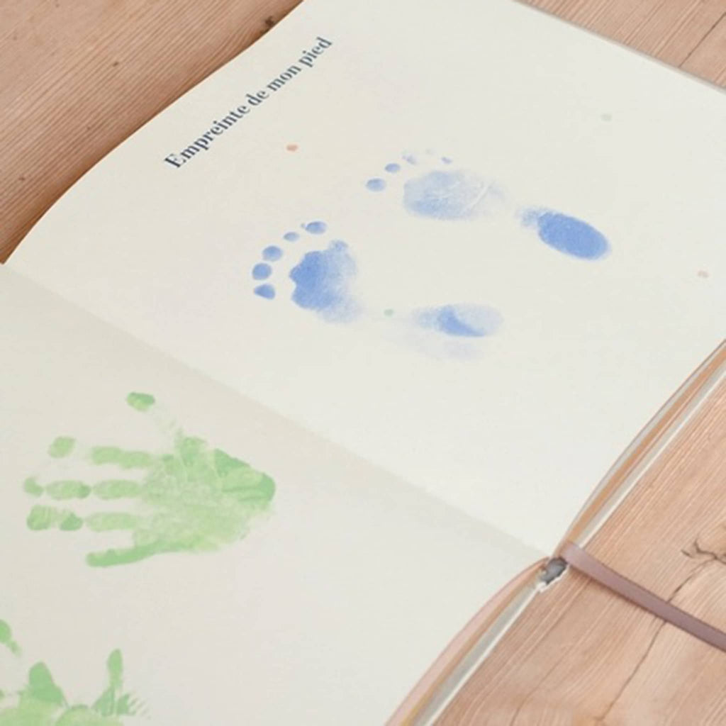 Specialday Baby Hand and Footprint Kit in blue, sample foot impression on blank page.
