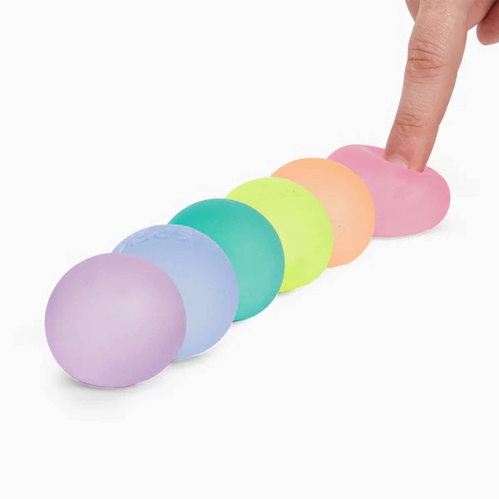 Speks Gump Mini Memory Gel Stress Balls, set of 6 in rainbow colors.