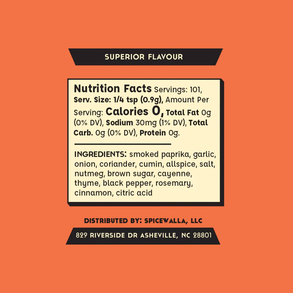 Nutrition facts label and ingredients list for Jerk Seasoning on an orange background.