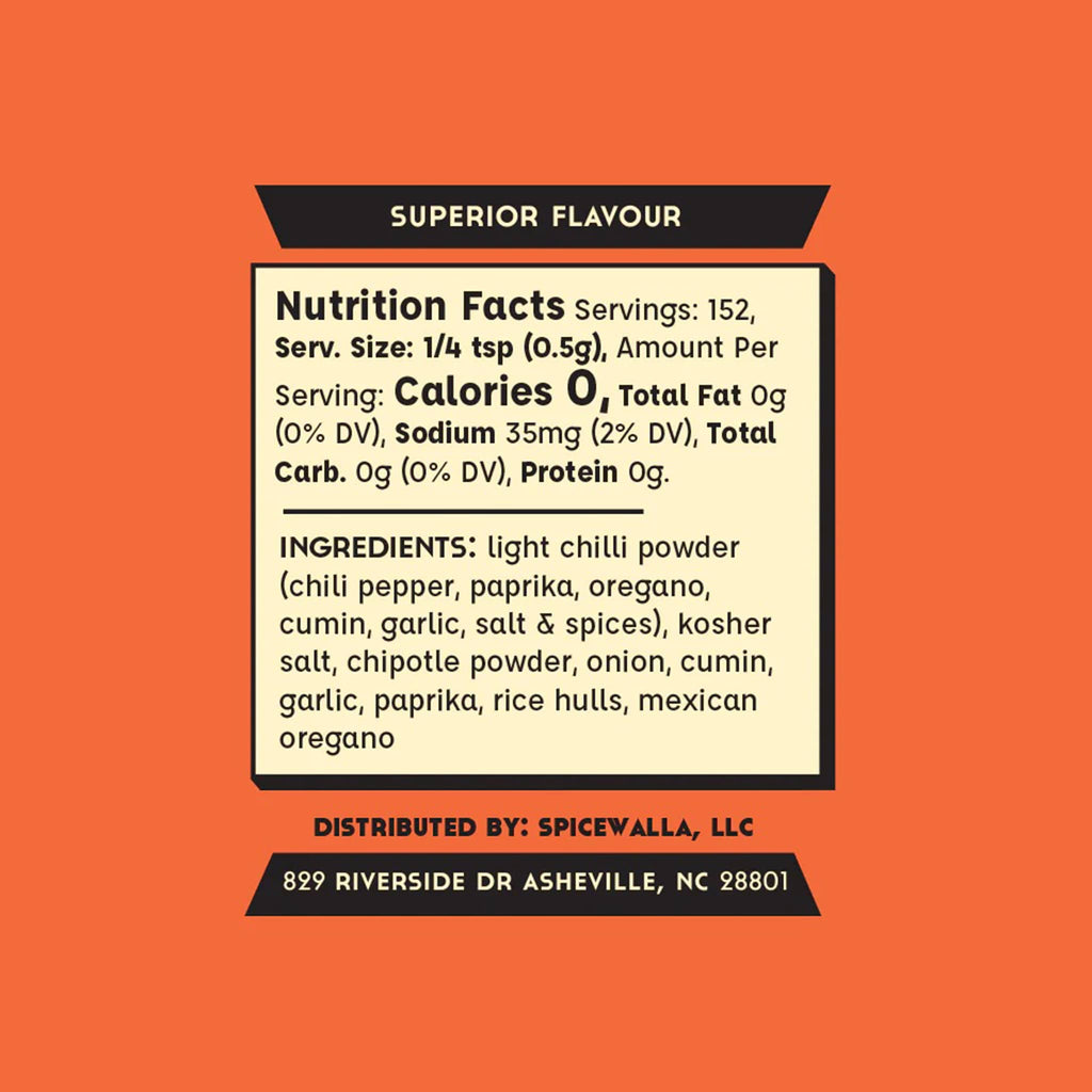 Nutrition facts and ingredients label for Mom's Taco Seasoning on an orange background.