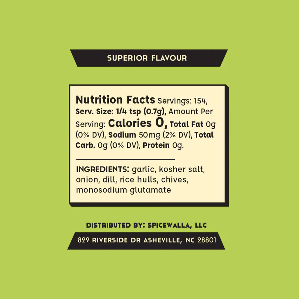 Nutrition facts label and ingredients list for Ranch Seasoning on a green background.