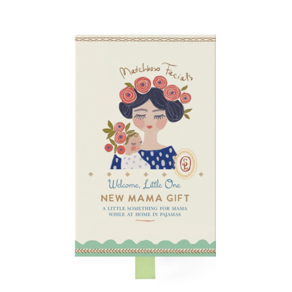 Stannie and Lloyd Matchbox Facials relaxing facial set for new mama in box packaging, front view.