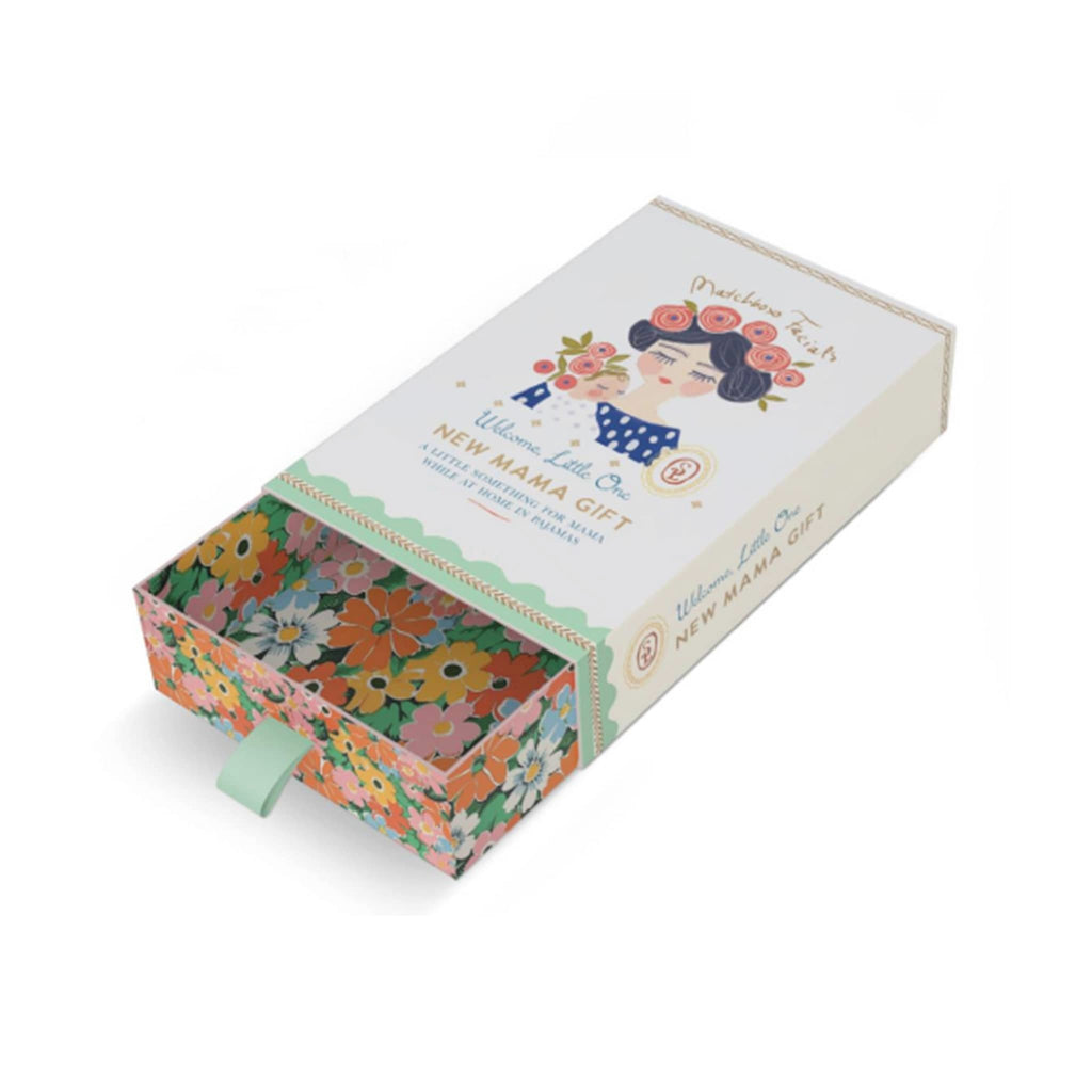 Stannie and Lloyd Matchbox Facials relaxing facial set for new mama in box packaging, slid open.