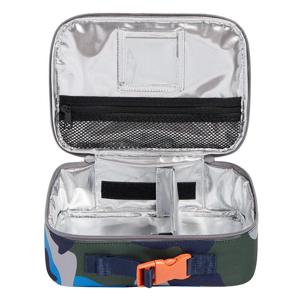 State Bags Rodgers sample lunch box, open to show interior features.