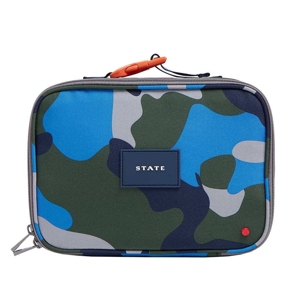 State Bags Rodgers camouflage print lunch box, front view.