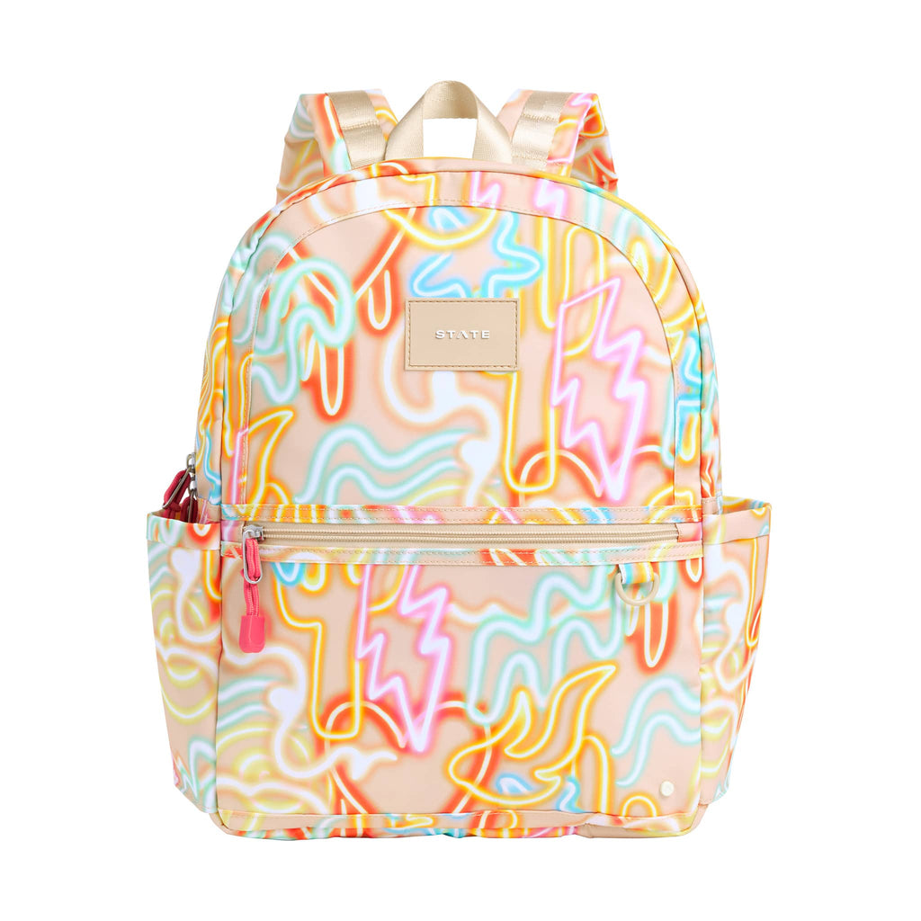 State Bags Kane Kids Double Pocket Backpack in Oversized Neon, front view.