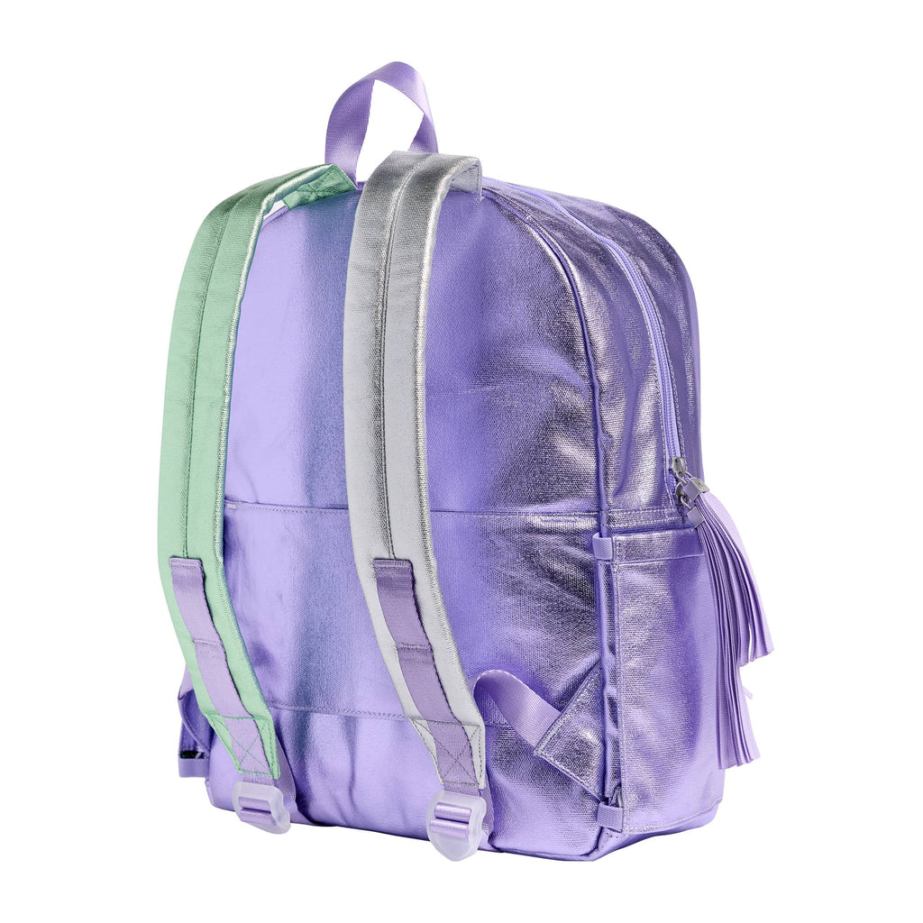 State Bags Kane Kids Travel Backpack in metallic lilac, back angle view.