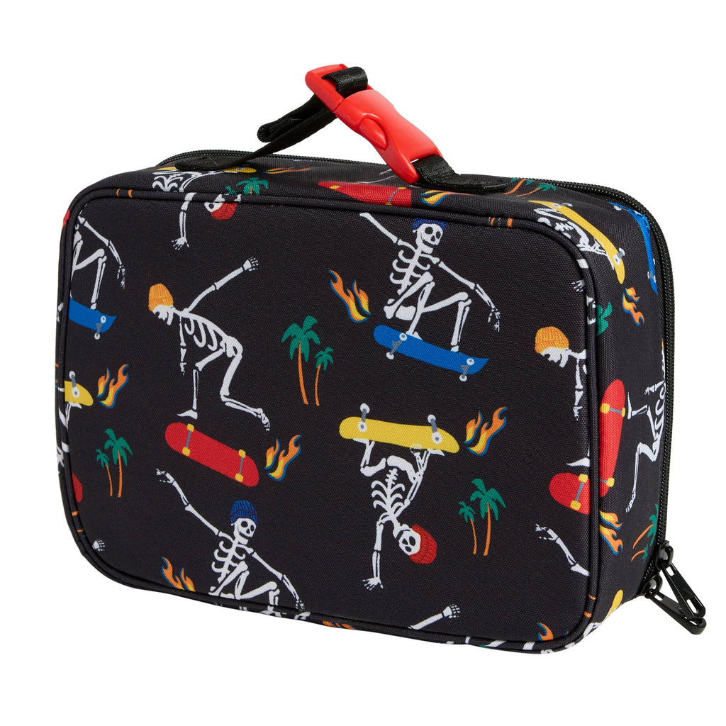 State Bags Rodgers Skeleton Skate black insulated lunch box, back angle view.