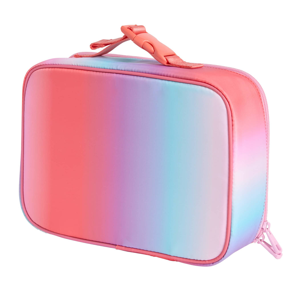 State Bags Rodgers sunset gradient insulated lunch box, back angle view.