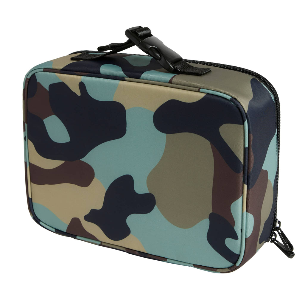 State Bags Rodgers Camo insulated lunch box, back angle view.