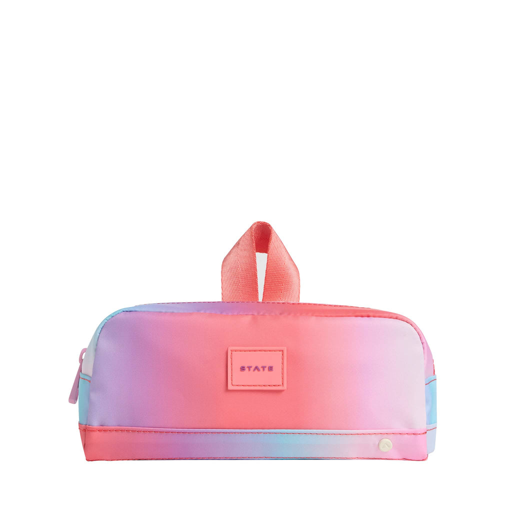 State Bags Clinton sunset gradient soft-sided pencil case with loop, front view.