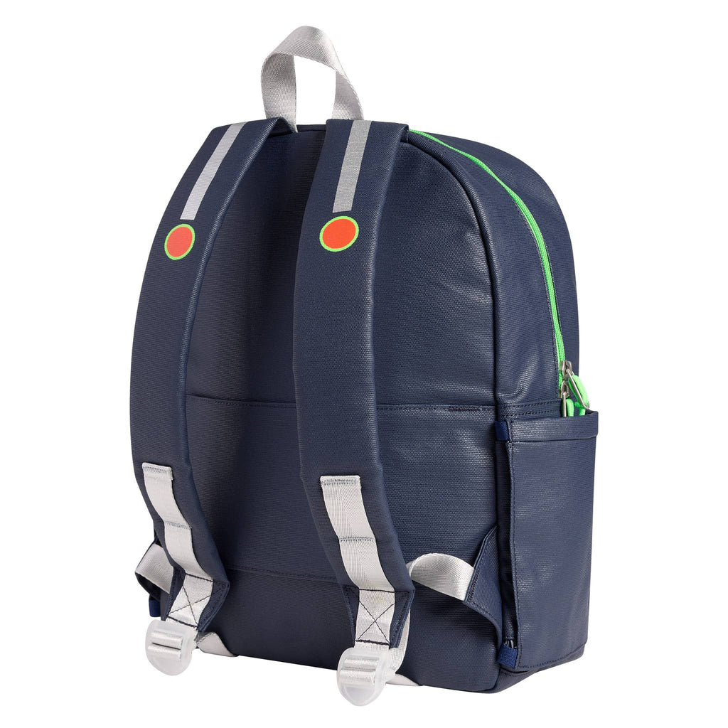 State Bags Kane Kids Travel Backpack in Robot, back angle view.