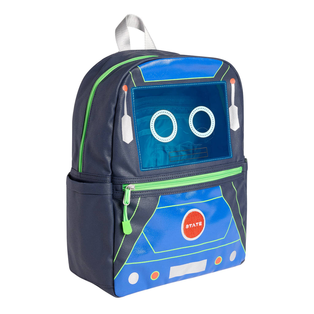 State Bags Kane Kids Travel Backpack in Robot, front angle view.