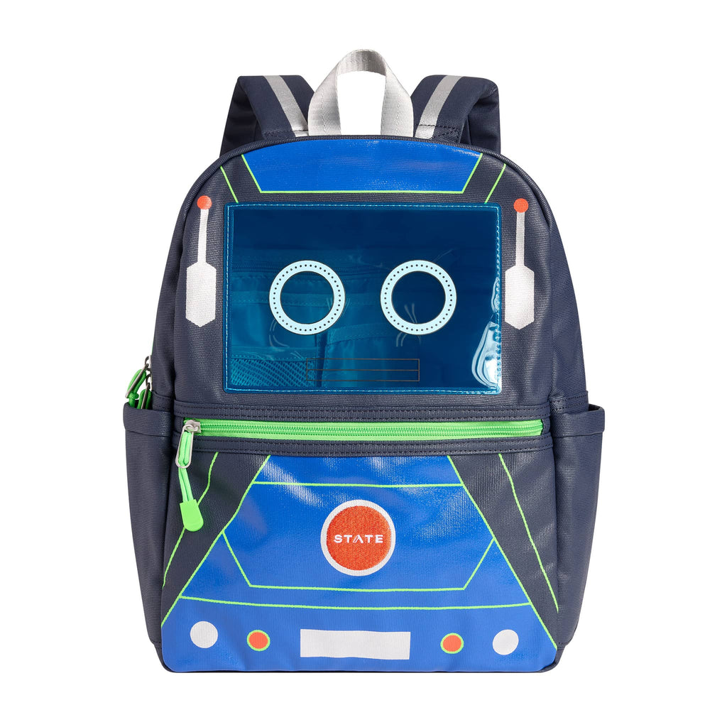 State Bags Kane Kids Travel Backpack in Robot, front view.