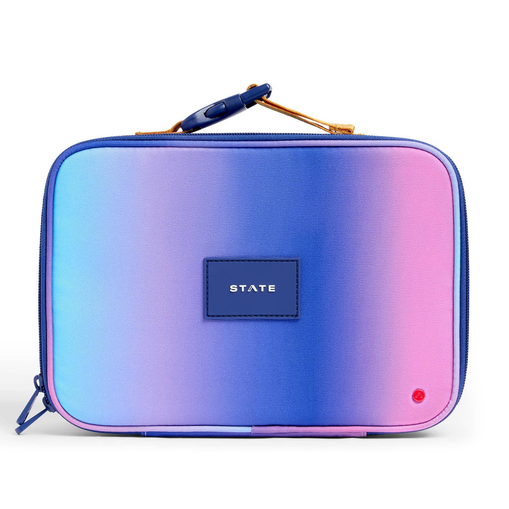 State Bags Blue and Pink Gradient Rodgers lunch box, front view.