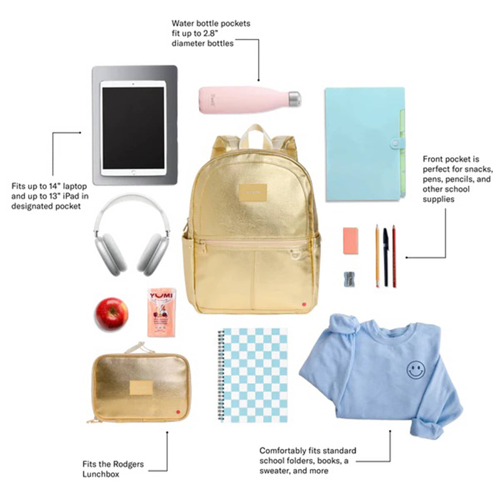 State Bags Kane Kids Travel Backpack with sample contents it can hold.
