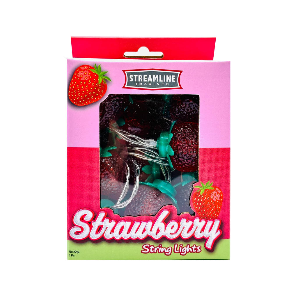 Streamline Strawberry String Lights in box packaging, front view.