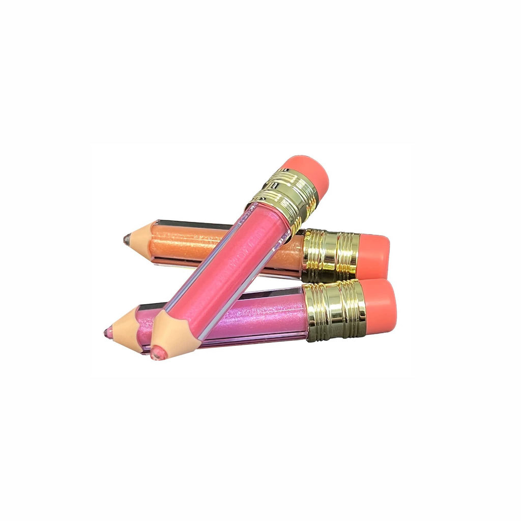 Streamline Petite Pencil shaped lip gloss, pack of two in assorted colors, shown out of packaging.