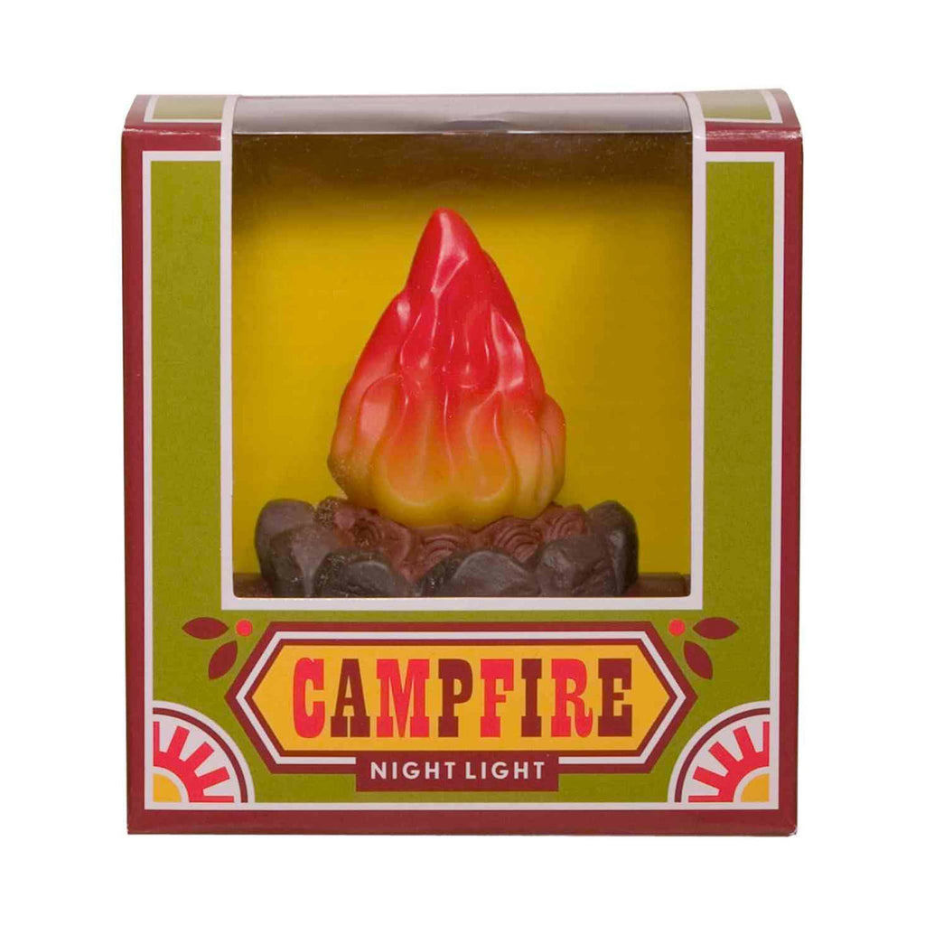 Campfire night light in a decorative box with a yellow background.