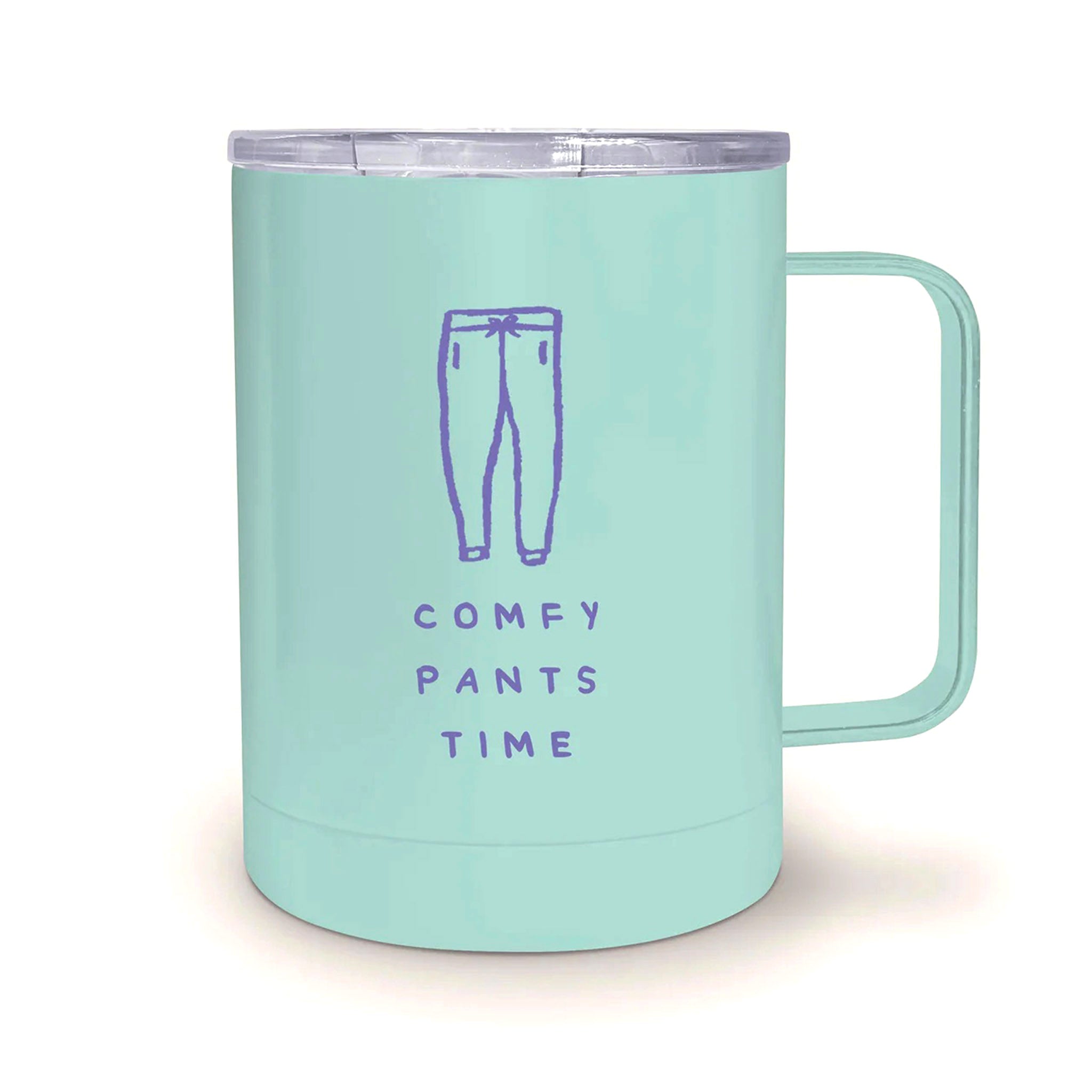 https://blueribbongeneralstore.com/cdn/shop/files/studio-oh-12-ounce-green-comfy-pants-time-stainless-steel-insulated-mug-with-lid-front-view.jpg?v=1690662655