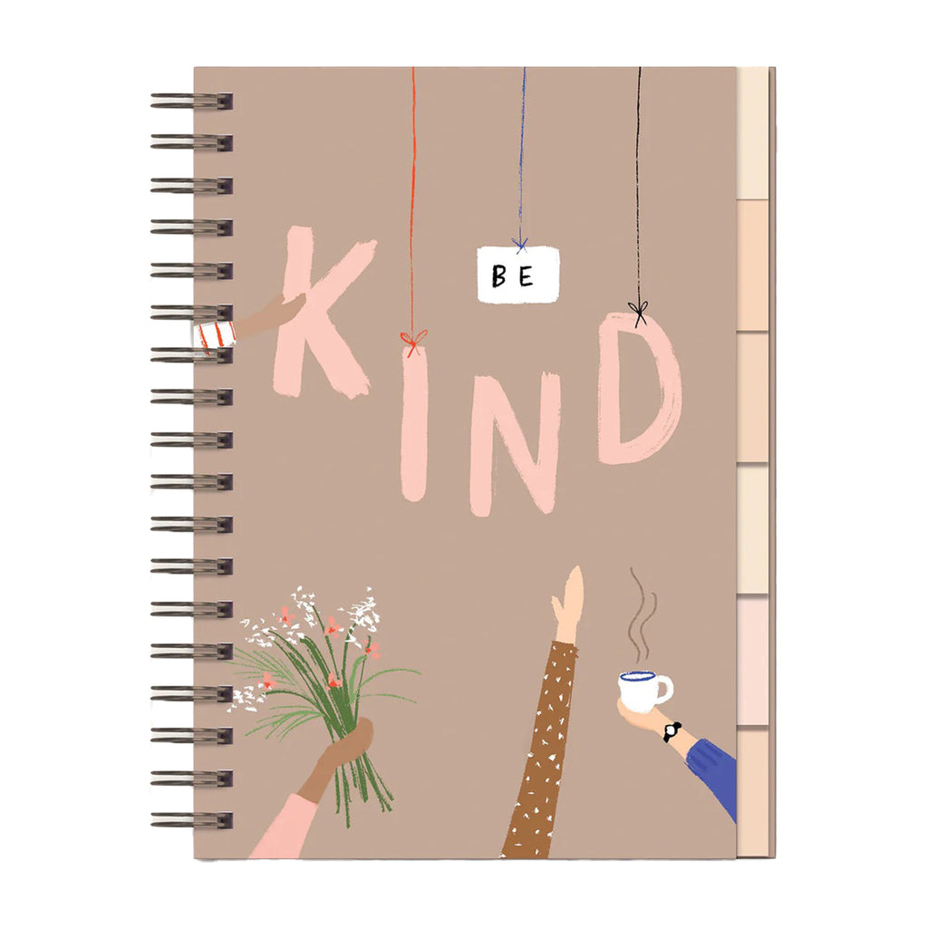 Studio Oh! Be Kind Edith hardcover notebook front cover with 6 tabs and spiral binding.