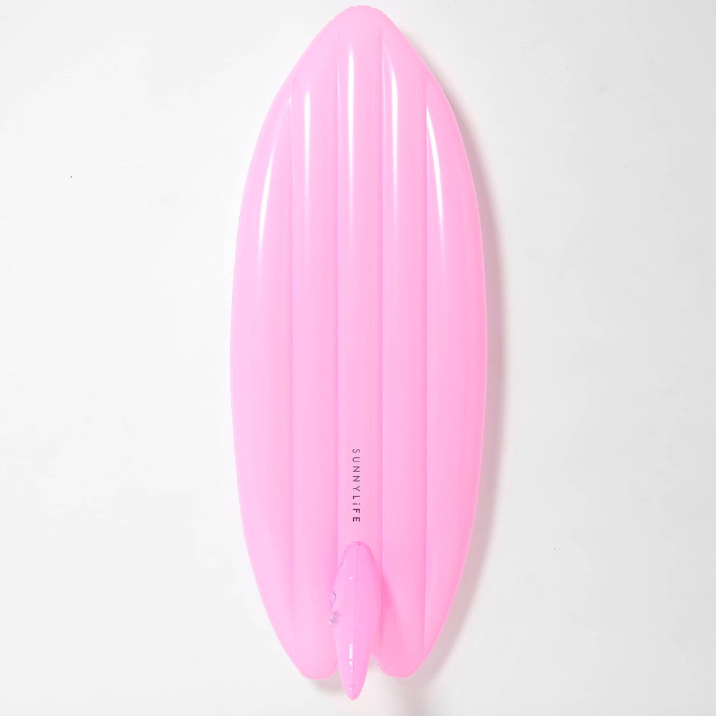 Sunnylife Summer Sherbet Kids Inflatable Surfboard Float pool toy, solid pink bottom of inflated surfboard.