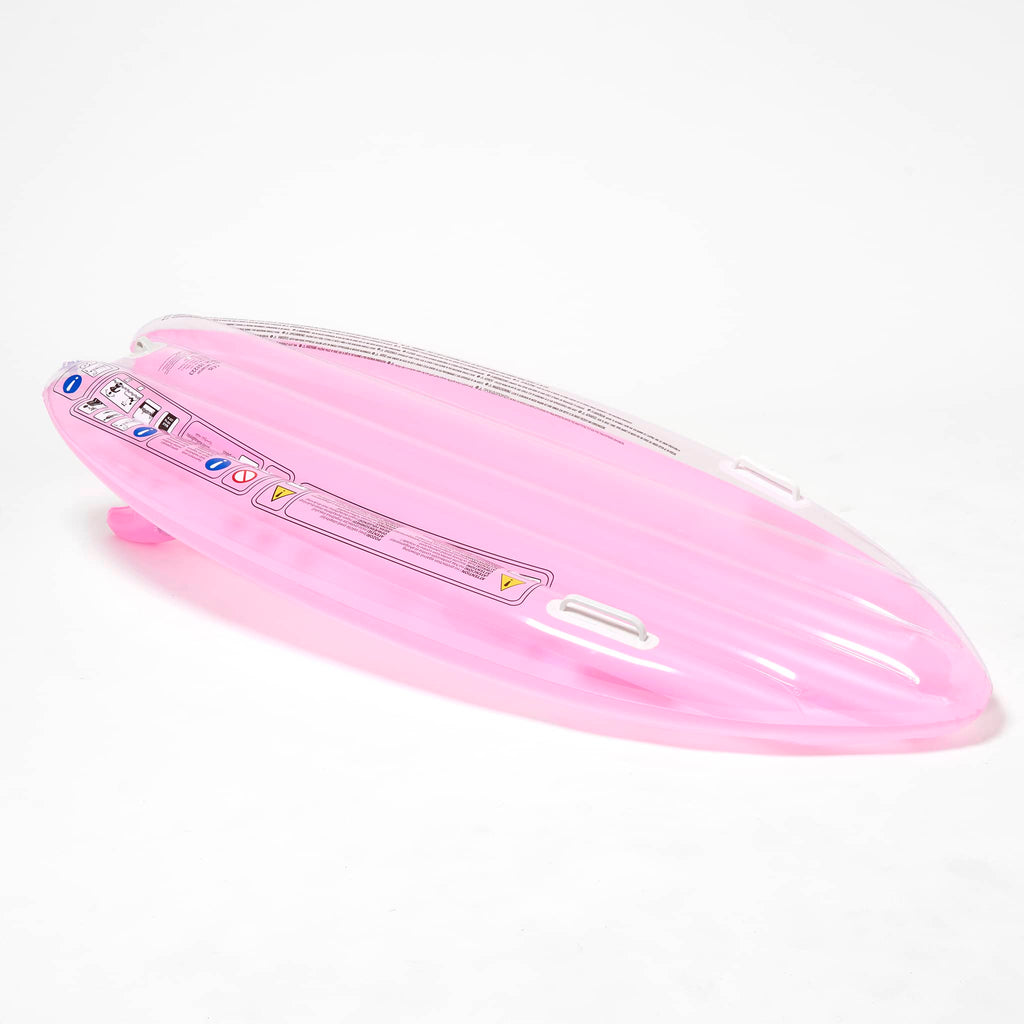 Sunnylife Summer Sherbet Kids Inflatable Surfboard Float pool toy, transparent top of inflated surfboard.