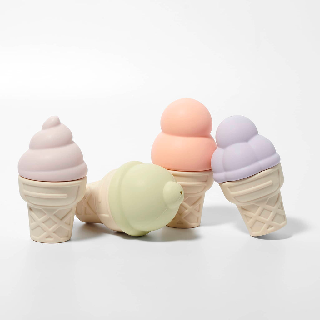 Sunnylife Ice Cream Splash Toys in Apple Sorbet, set of 4 in pink, green, coral and purple.