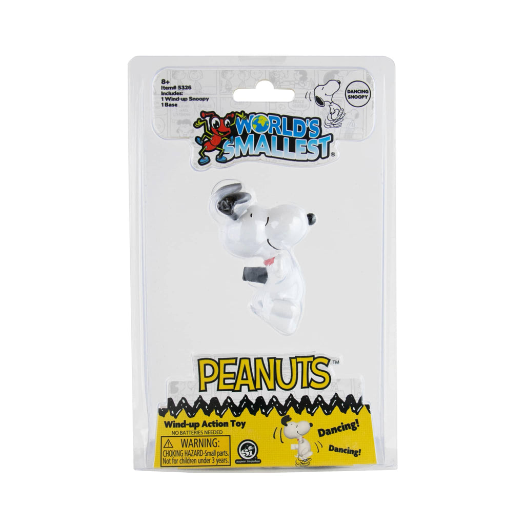 World's Smallest Dancing Snoopy Peanuts toy in packaging on a white background.