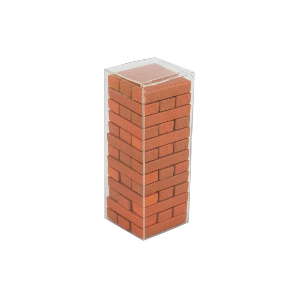Stack of orange building blocks in a clear cube on a white background.
