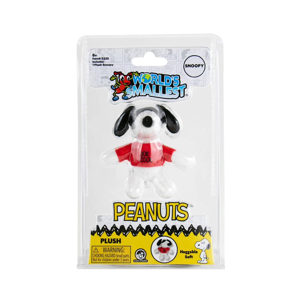 World's Smallest Snoopy Joe Cool plush toy in packaging, on a white background.